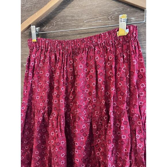 Red Bandana Skirt Size Medium Vintage Polyester Midi Elastic Waist Handmade - Picture 3 of 7